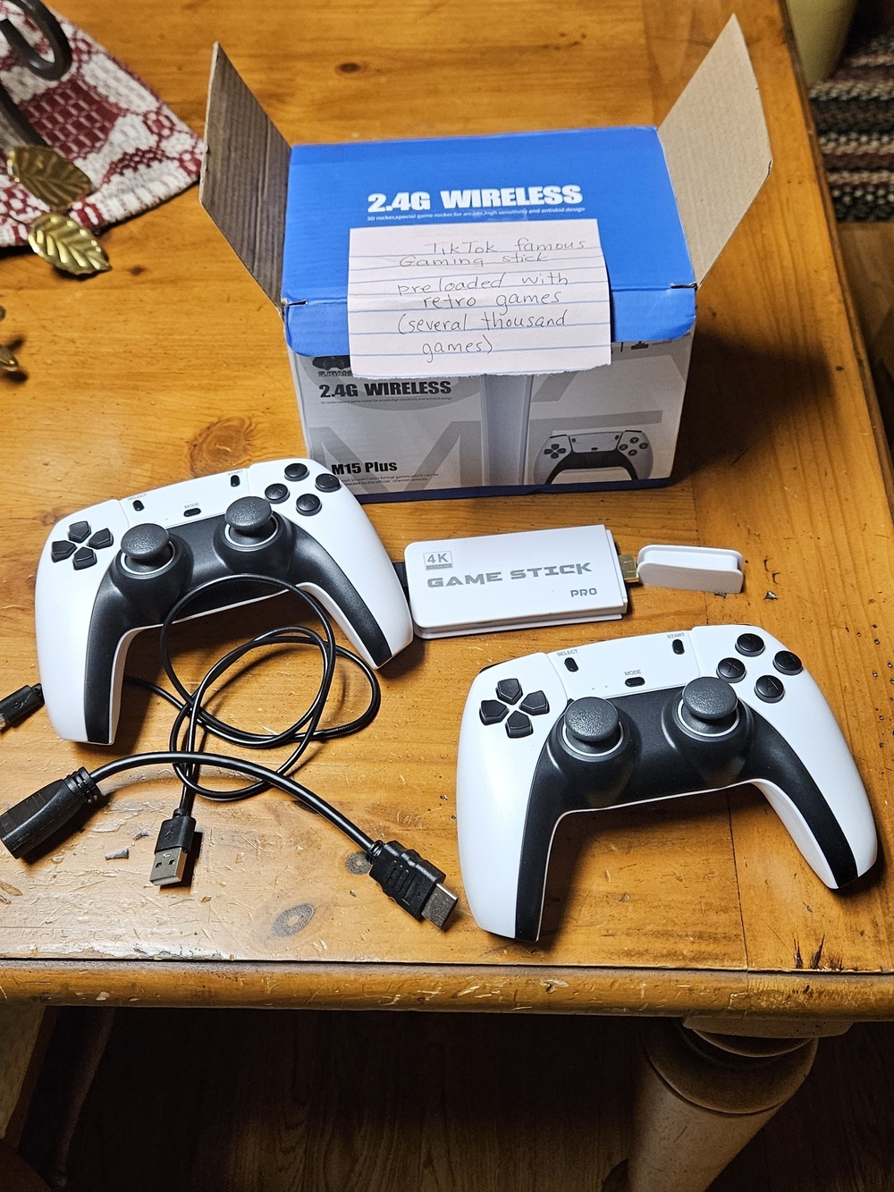 Wireless Dual Game Controllers with 4K Game Stick Pro - White